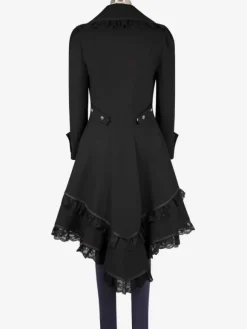 Halloween Costume 2026 Noir Gothique Boutonnage Dentelle Zip Plissé Gothique Rétro Pardessus Femmes Déguisements Halloween