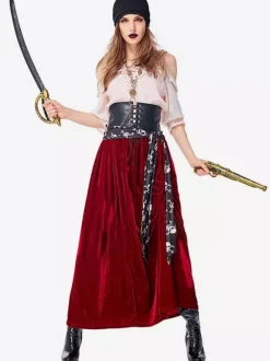 Halloween Costume Pirate Bordeaux Sash Bandeau Femmes Cosplay Déguisements Halloween Carnaval