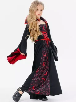 Halloween Costumes d'Halloween pour enfants Ensemble en polyester noir pour Halloween Robe à collier pour enfants