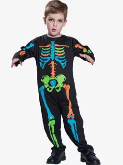 Halloween Costumes d'Halloween pour enfants Combinaison de polyester noire Costume de vacances Ensemble complet