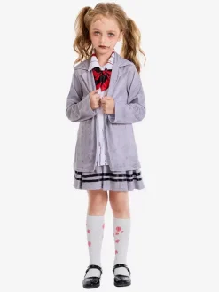 Halloween Costumes d'Halloween pour enfants Ensemble d'Halloween gris Jupe cravate en polyester pour enfants