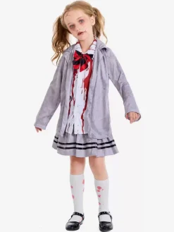 Halloween Costumes d'Halloween pour enfants Ensemble d'Halloween gris Jupe cravate en polyester pour enfants