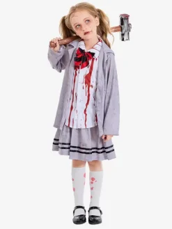 Halloween Costumes d'Halloween pour enfants Ensemble d'Halloween gris Jupe cravate en polyester pour enfants
