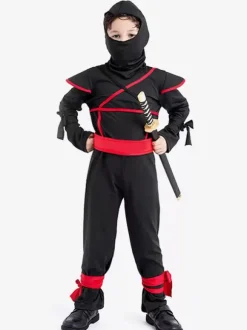 Halloween Enfant Ensemble Noir Ninja Enfant 3 Pièces Costumes Déguisement Carnaval Halloween