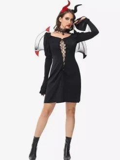 Halloween Ensemble De Costumes De Vampire Déguisement Démon Sexy Noir Robe Accessoires
