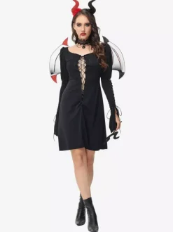 Halloween Ensemble De Costumes De Vampire Déguisement Démon Sexy Noir Robe Accessoires