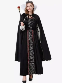 Halloween Ensemble de robe cape rétro noire pour costumes de vacances
