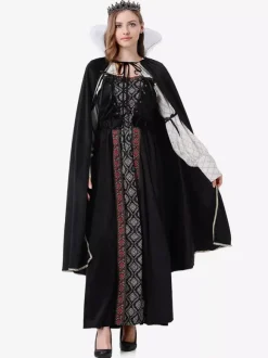 Halloween Ensemble de robe cape rétro noire pour costumes de vacances