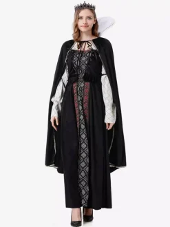 Halloween Ensemble de robe cape rétro noire pour costumes de vacances