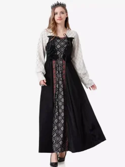 Halloween Ensemble de robe cape rétro noire pour costumes de vacances