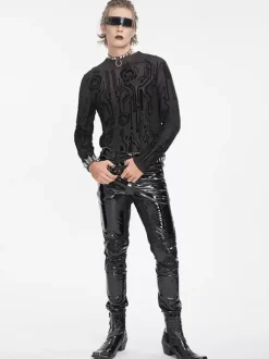 Halloween Haut transparent sexy à col mi-haut et à manches longues pour homme style gothique punk foncé