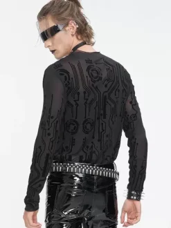 Halloween Haut transparent sexy à col mi-haut et à manches longues pour homme style gothique punk foncé