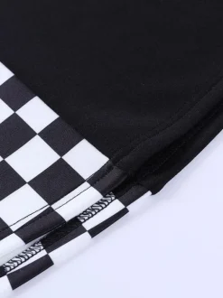 Halloween Jupe Gothique Pour Femmes Chaînes Noires Oeillets Hip Hop Polyester Motif À Carreaux Mini Jupe