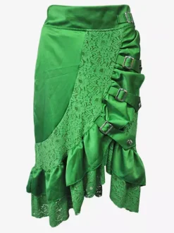 Halloween Jupe gothique punk rock en dentelle noire taille haute irrégulière