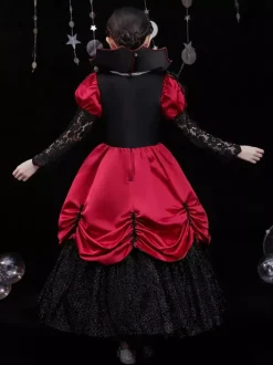 Halloween Polyester Fibre Tea Party 3/4 Longueur Manches Polyester Combinaison Robes Lolita rouges rouges gothiques