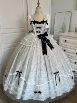 Halloween Robe de mariée gothique Lolita bleu gris robe de soirée en jacquard avec n艙uds et volants mode kawaii