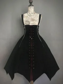 Halloween Robe gothique Lolita JSK Jupe pull noire à lacets Lolita Déguisements Halloween