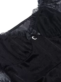 Halloween Robe noire Punk pour femmes  col en c艙ur  manches longues  dentelle  Polyester  robe gothique