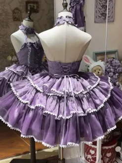 Halloween Robes gothiques Lolita à n艙uds et volants robes violettes à blocs de couleurs