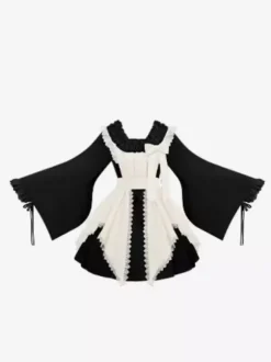 Halloween Robes gothiques Lolita en dentelle avec n艙uds et blocs de couleurs