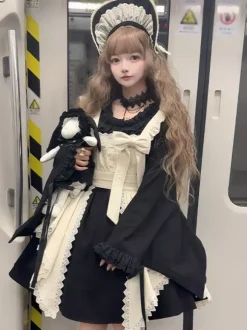 Halloween Robes gothiques Lolita en dentelle avec n艙uds et blocs de couleurs