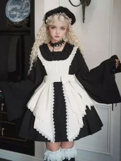 Halloween Robes gothiques Lolita en dentelle avec n艙uds et blocs de couleurs