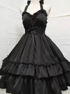 Halloween Robes Gothiques Lolita Volants À Lacets Noir Couches