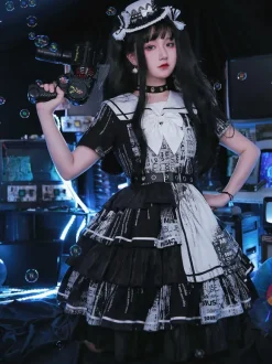 Halloween Robes Lolita Gothiques N艙uds Noir Noir
