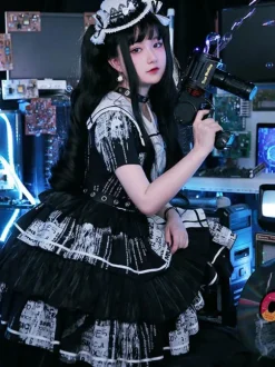 Halloween Robes Lolita Gothiques N艙uds Noir Noir