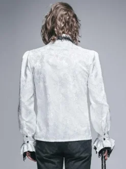 Halloween Carnaval Chemises Gothiques Homme Haut Blanc Manches Longues Volants Dentelle Blouse Rétro