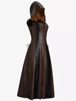 Halloween Carnaval Costumes Halloween Robe Sexy Femme Bloc de Couleur Cuir PU Costumes de Fête