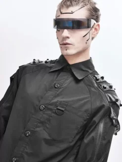 Halloween Chemises tendance à manches longues pour hommes Cyberpunk Dark Raglan