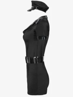 Halloween Corps Costume Pour Femmes Policière Chapeau Ceinture Menottes Robe 4 Pièces Ensemble Costume De Vacances Ensemble Complet