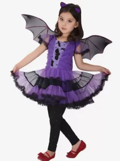 Halloween Costume Déguisements Halloween Chauve-Souris Enfants Robes Violettes Outfit 3 Piece Robe de Princesse Fille
