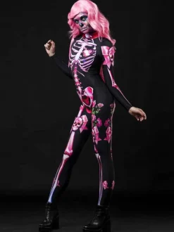 Halloween Costume Halloween Combinaison Zentai Squelette Tenue Rose