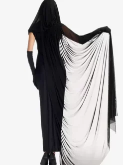 Halloween Costumes de sorcière femmes chapeaux effrayants noirs robe tunique en polyester ensemble 3 pièces Déguisement Halloween
