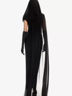 Halloween Costumes de sorcière femmes chapeaux effrayants noirs robe tunique en polyester ensemble 3 pièces Déguisement Halloween