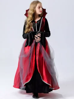 Halloween Costumes de vampire pour enfants Ensemble de velours rouge d'Halloween Robe horrible pour enfants