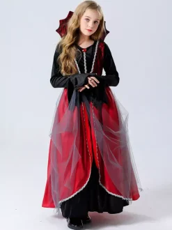 Halloween Costumes de vampire pour enfants Ensemble de velours rouge d'Halloween Robe horrible pour enfants