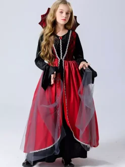 Halloween Costumes de vampire pour enfants Ensemble de velours rouge d'Halloween Robe horrible pour enfants