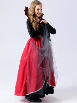 Halloween Costumes de vampire pour enfants Ensemble de velours rouge d'Halloween Robe horrible pour enfants