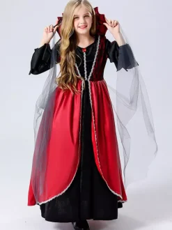 Halloween Costumes de vampire pour enfants Ensemble de velours rouge d'Halloween Robe horrible pour enfants