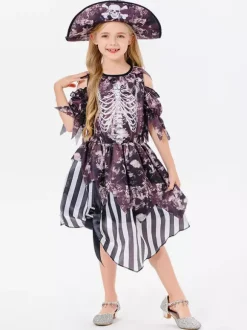 Halloween Costumes d'Halloween pour enfants Ensemble de polyester d'Halloween marron foncé Robe chapeau pour enfants