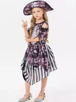 Halloween Costumes d'Halloween pour enfants Ensemble de polyester d'Halloween marron foncé Robe chapeau pour enfants