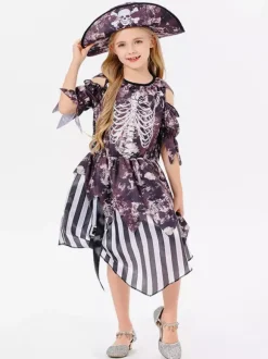 Halloween Costumes d'Halloween pour enfants Ensemble de polyester d'Halloween marron foncé Robe chapeau pour enfants