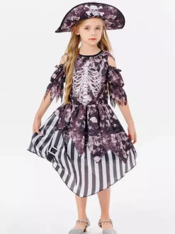 Halloween Costumes d'Halloween pour enfants Ensemble de polyester d'Halloween marron foncé Robe chapeau pour enfants