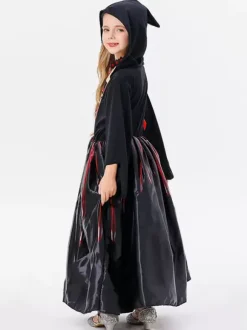 Halloween Costumes d'Halloween pour enfants Ensemble d'Halloween noir Robe en polyester pour enfants Collier