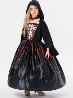 Halloween Costumes d'Halloween pour enfants Ensemble d'Halloween noir Robe en polyester pour enfants Collier
