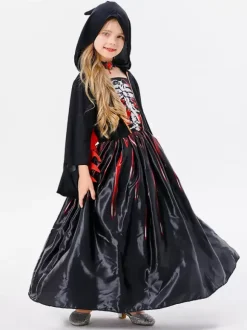 Halloween Costumes d'Halloween pour enfants Ensemble d'Halloween noir Robe en polyester pour enfants Collier