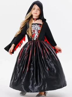 Halloween Costumes d'Halloween pour enfants Ensemble d'Halloween noir Robe en polyester pour enfants Collier